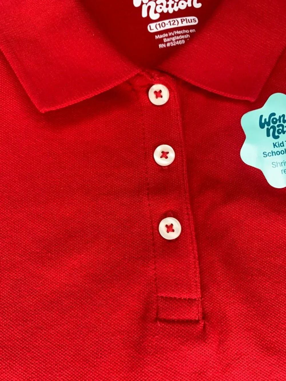 New Wonder Nation Girls School Uniform Pique Polo Shirt, Red, Large (10-12) Plus